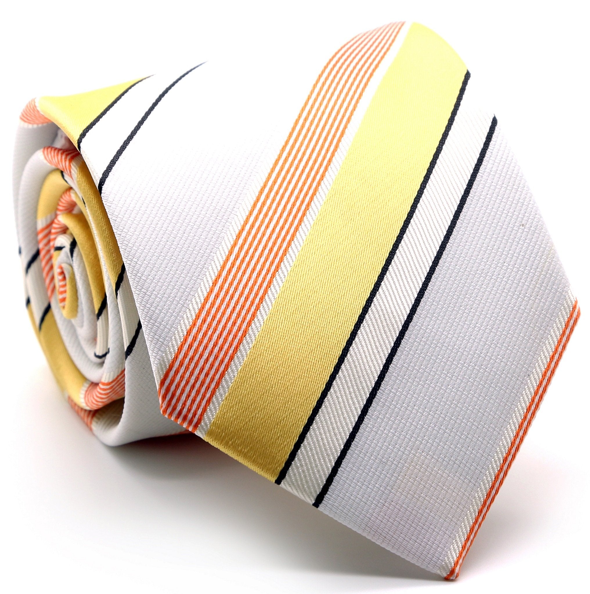 Mens Dads Classic Yellow Striped Pattern Business Casual Necktie & Hanky Set EO-11-0
