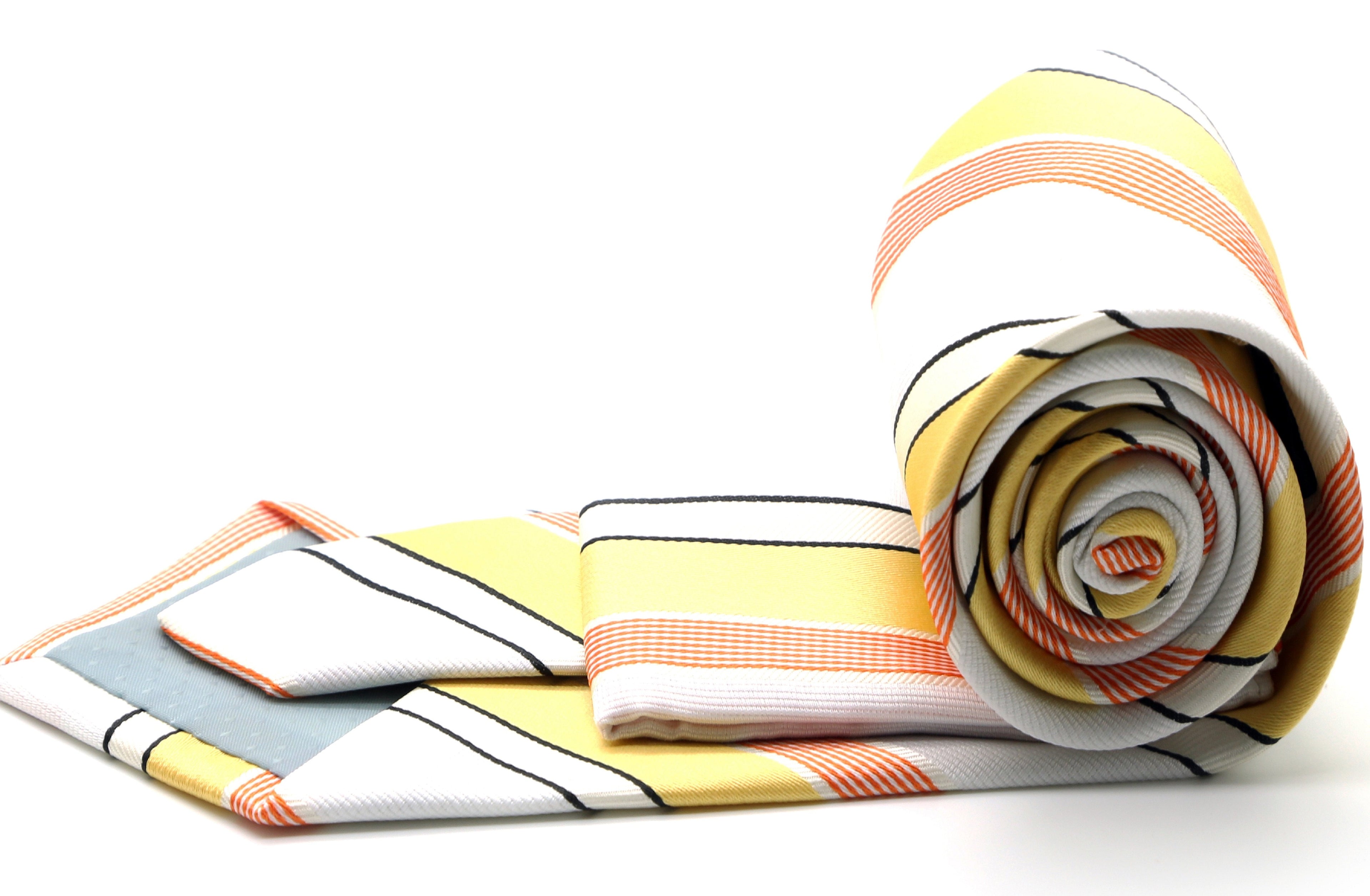 Mens Dads Classic Yellow Striped Pattern Business Casual Necktie & Hanky Set EO-11-1