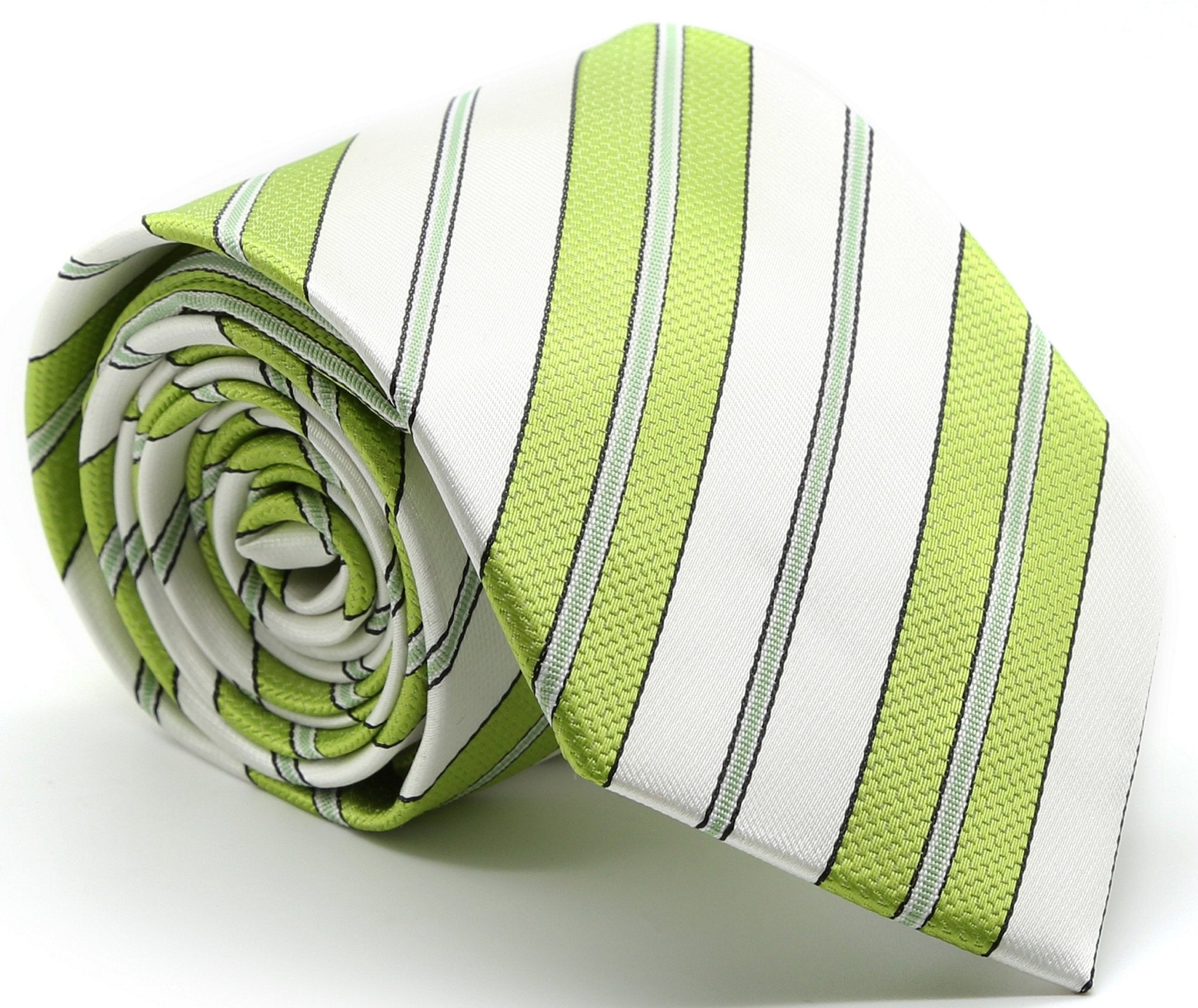 Mens Dads Classic Green Striped Pattern Business Casual Necktie & Hanky Set F-9-0
