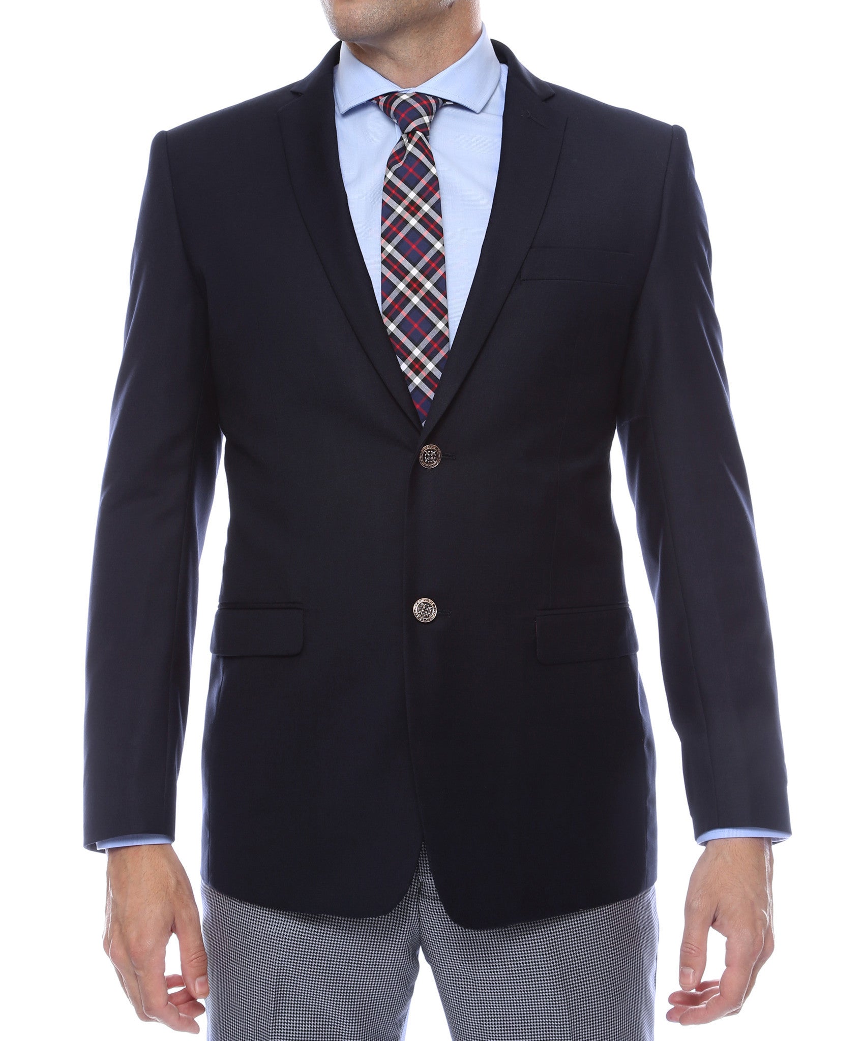 Finn Gold Button Slim Fit Navy Blazer-0