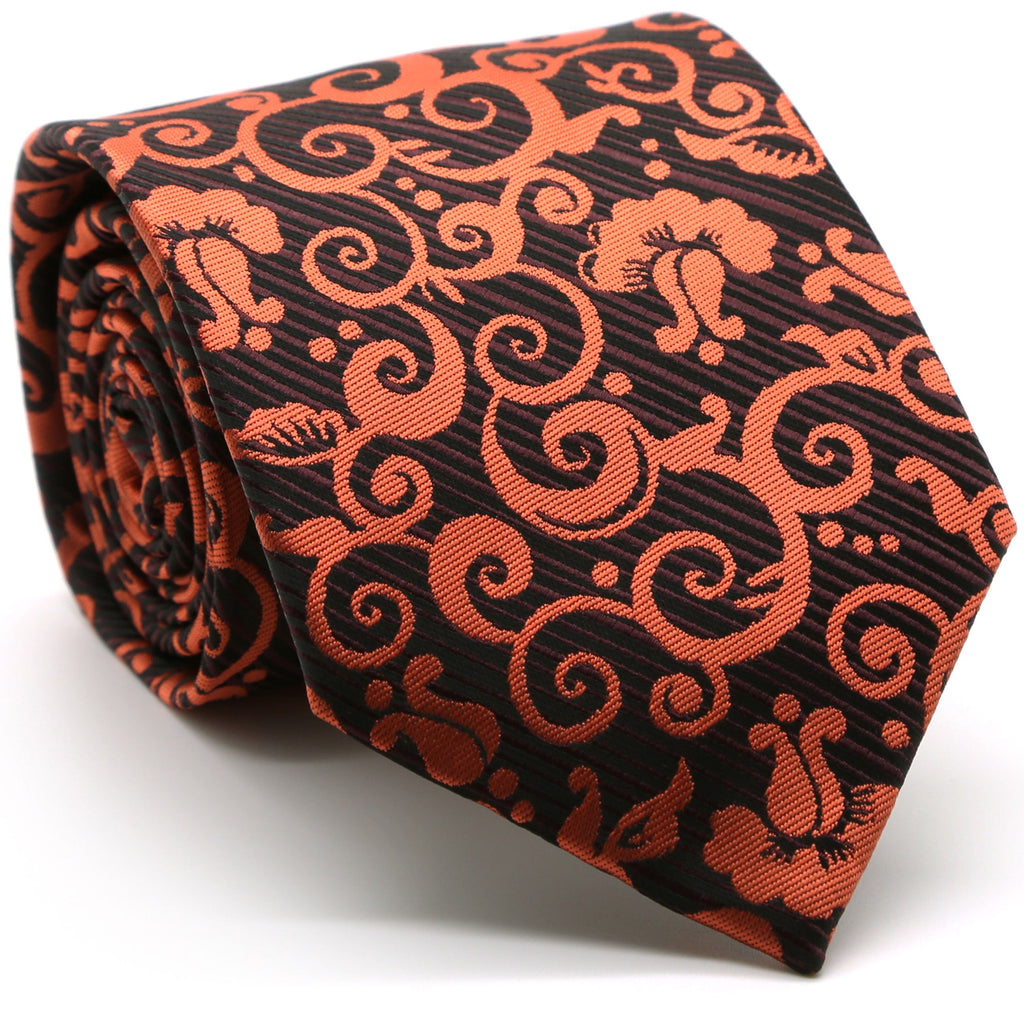 Mens Dads Classic Orange Paisley Pattern Business Casual Necktie & Hanky Set FO-5-0