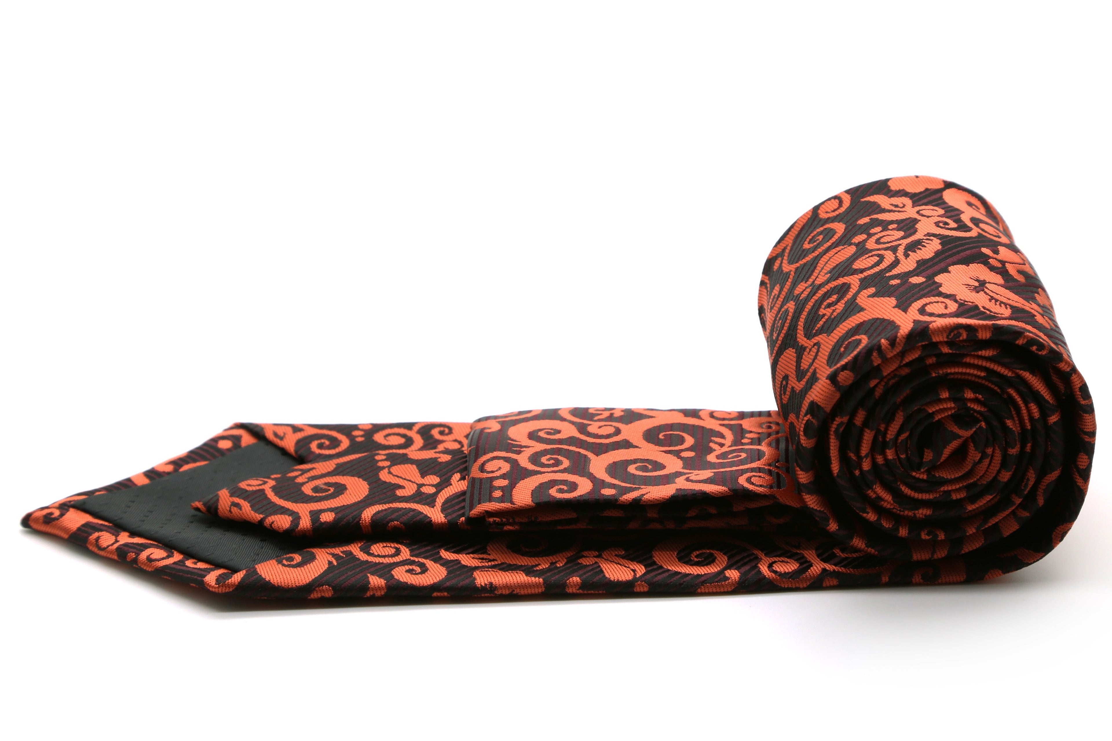 Mens Dads Classic Orange Paisley Pattern Business Casual Necktie & Hanky Set FO-5-1