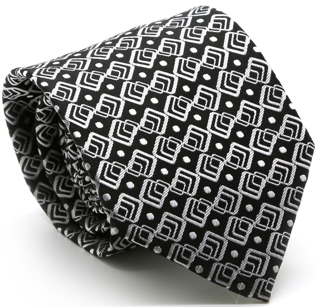 Mens Dads Classic Black Geometric Pattern Business Casual Necktie & Hanky Set G-1-0