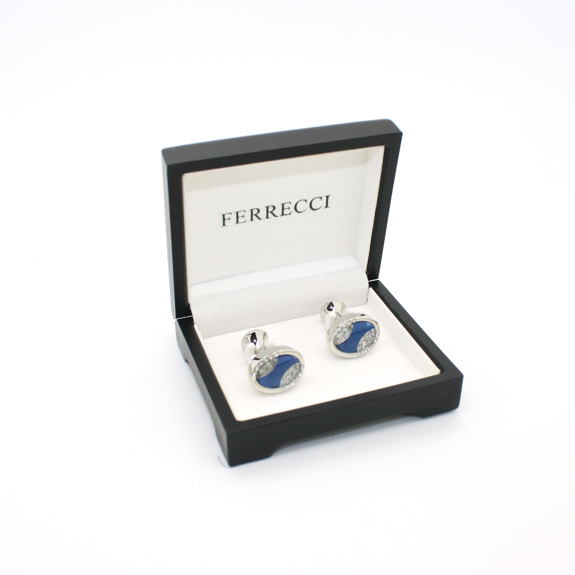 Silvertone Blue Sway Gemstone Cuff Links With Jewelry Box