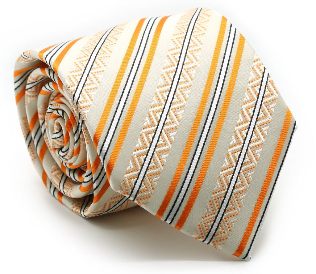 Mens Dads Classic Yellow Striped Pattern Business Casual Necktie & Hanky Set H-9-0