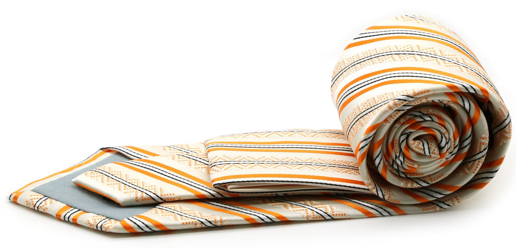 Mens Dads Classic Yellow Striped Pattern Business Casual Necktie & Hanky Set H-9-1