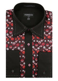 Ferrecci Men's Satine Hi-1001 Red & Black Flower Button Down Dress Shirt-0