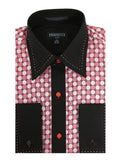 Ferrecci Men's Satine Hi-1028 Red & Black Circular Pattern Button Down Dress Shirt-0