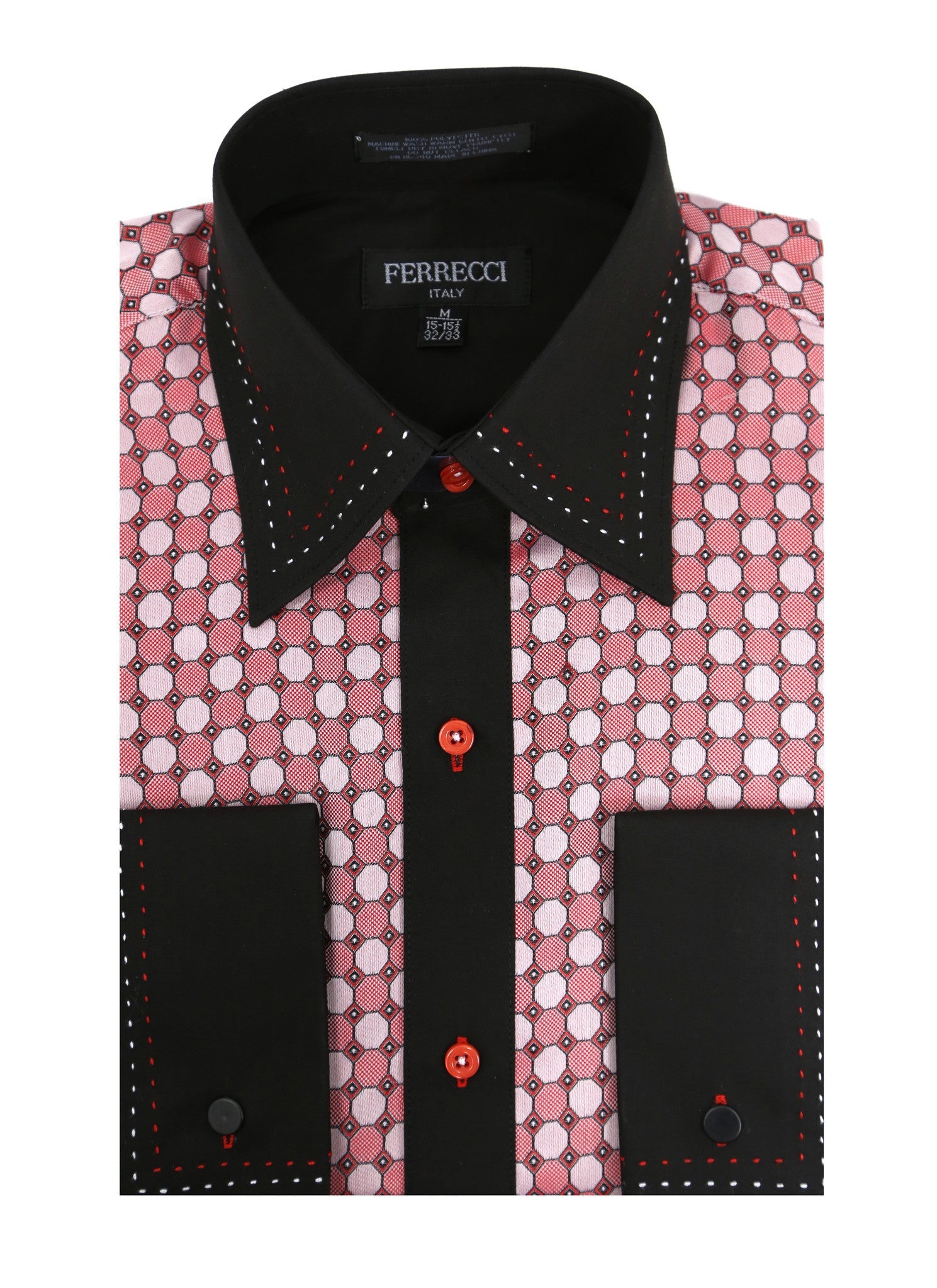 Ferrecci Men's Satine Hi-1028 Red & Black Circular Pattern Button Down Dress Shirt-0