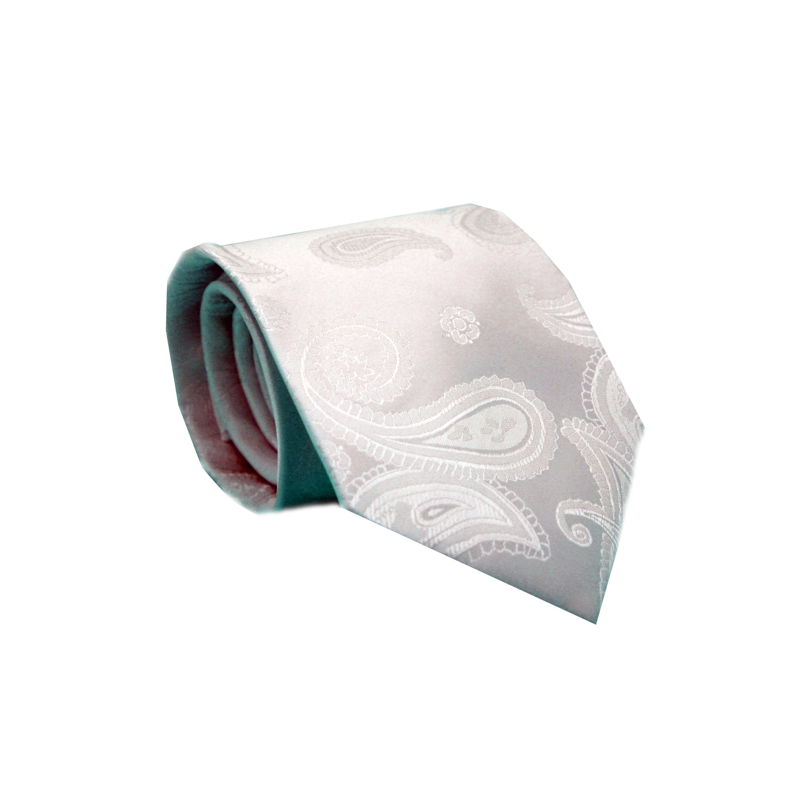 Mens Dads Classic White Paisley Pattern Business Casual Necktie & Hanky Set HO-8-0