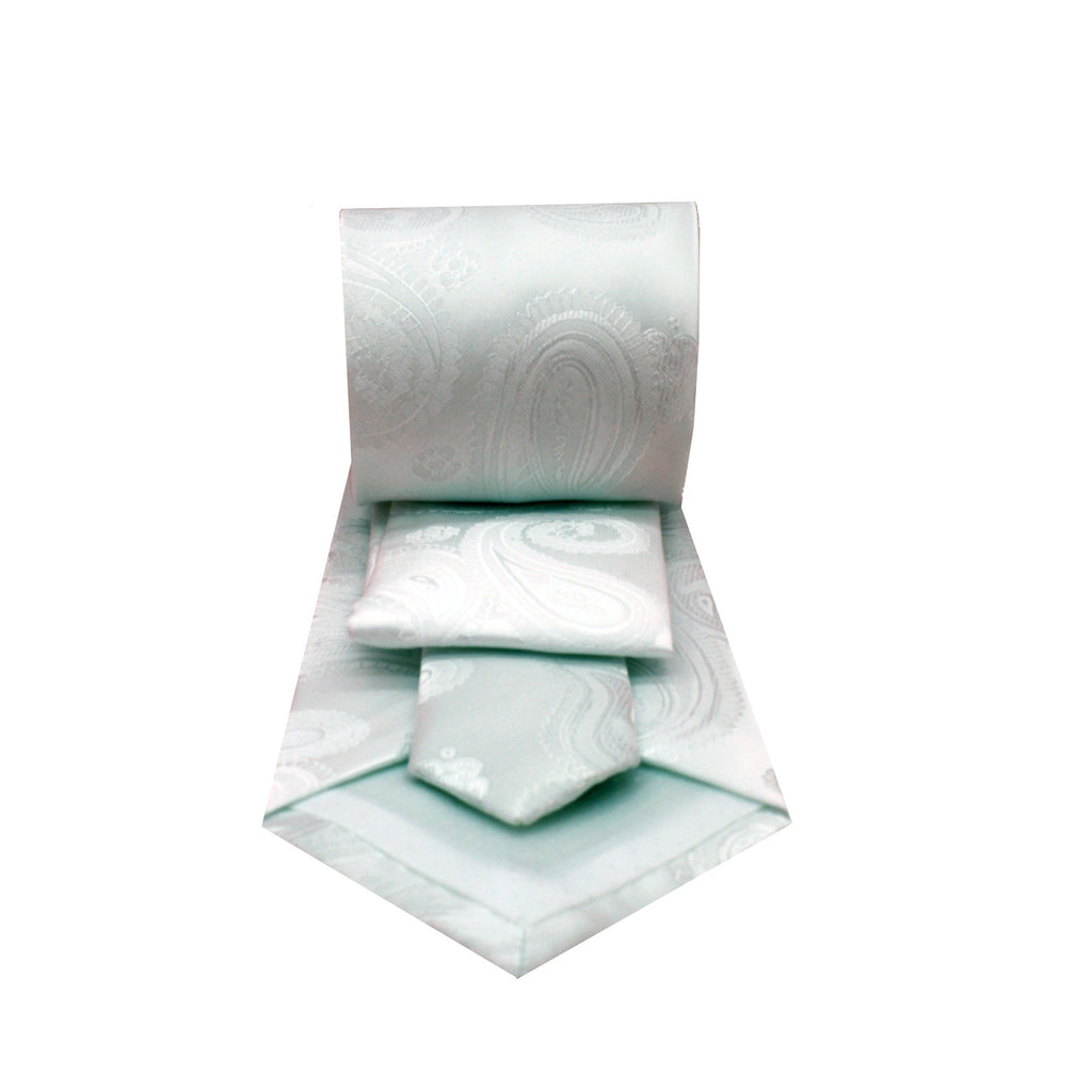 Mens Dads Classic White Paisley Pattern Business Casual Necktie & Hanky Set HO-8-1