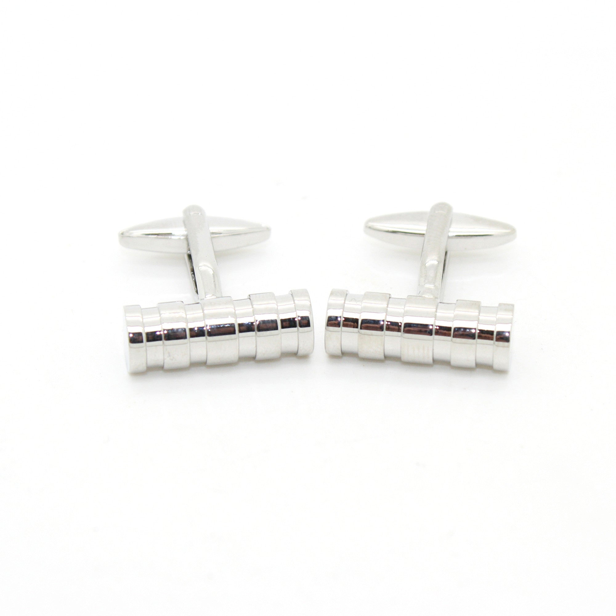 Silvertone Brass Ridgid Cylinder Cuff Links With Jewelry Box-0