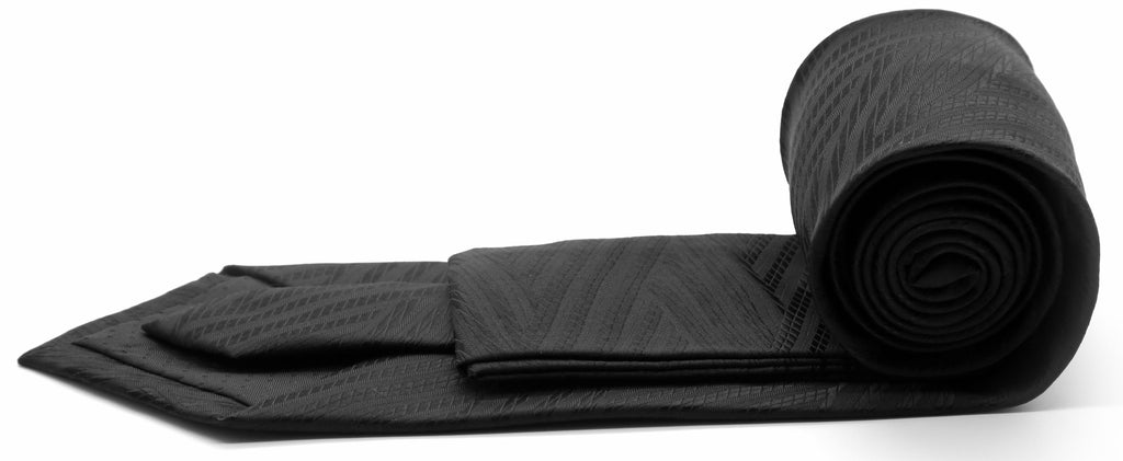 Mens Dads Classic Black Geometric Pattern Business Casual Necktie & Hanky Set IO-3-1