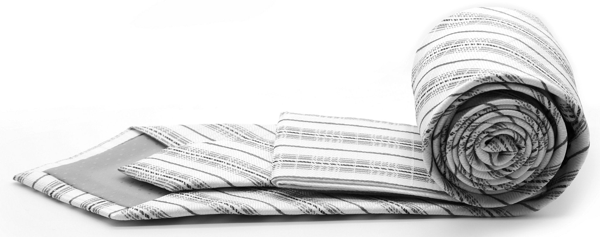 Mens Dads Classic Grey Striped Pattern Business Casual Necktie & Hanky Set JO-7-1