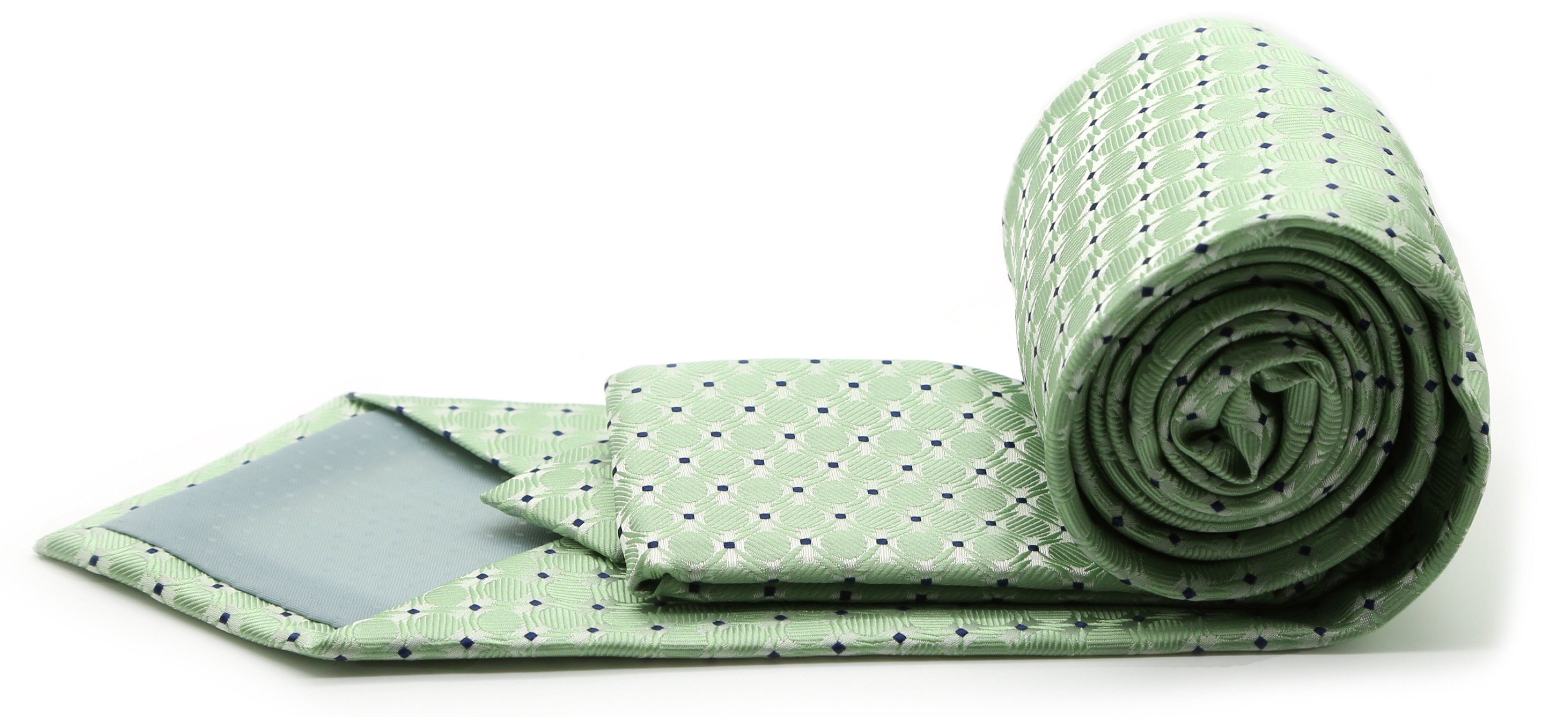 Mens Dads Classic Green Geometric Pattern Business Casual Necktie & Hanky Set K-2-1