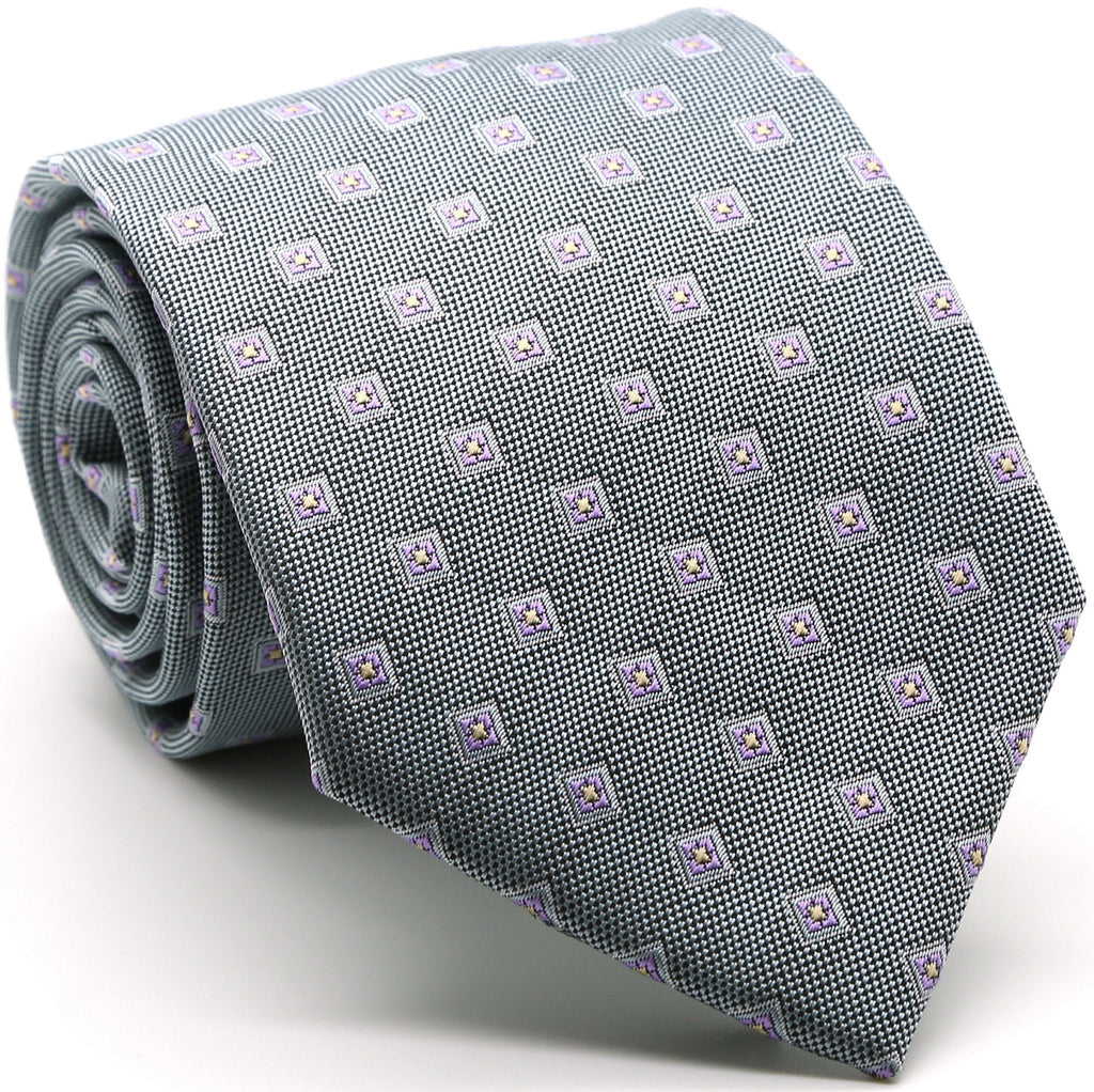 Mens Dads Classic Grey Geometric Pattern Business Casual Necktie & Hanky Set KO-5-0
