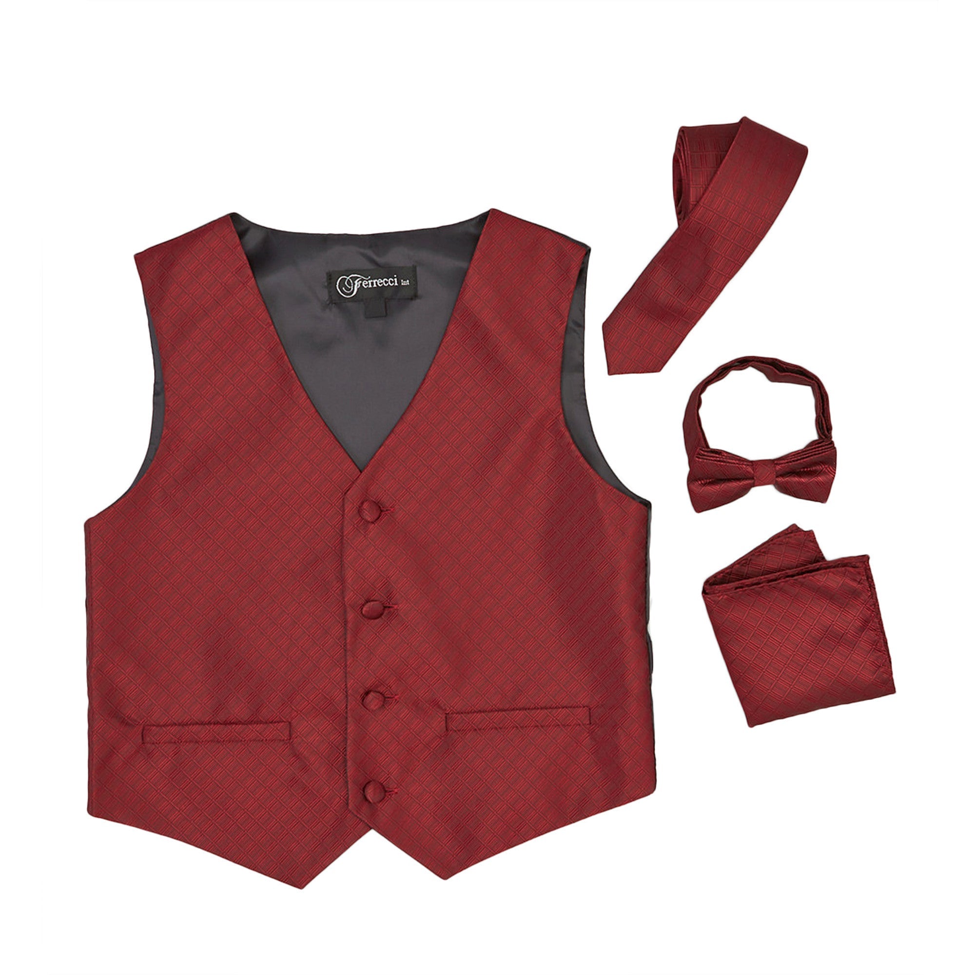 Premium Boys Burgundy Red Diamond Vest 300 Set-0