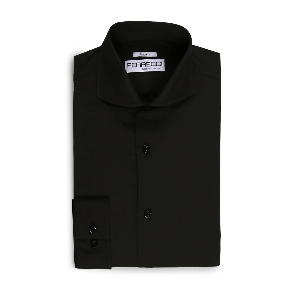 Leo Mens Black Slim Fit Cotton Dress Shirt