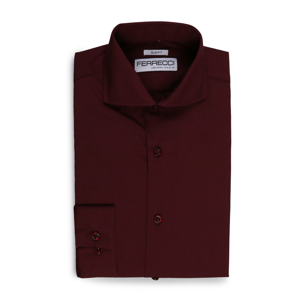 Leo Mens Burgundy Slim Fit Cotton Dress Shirt