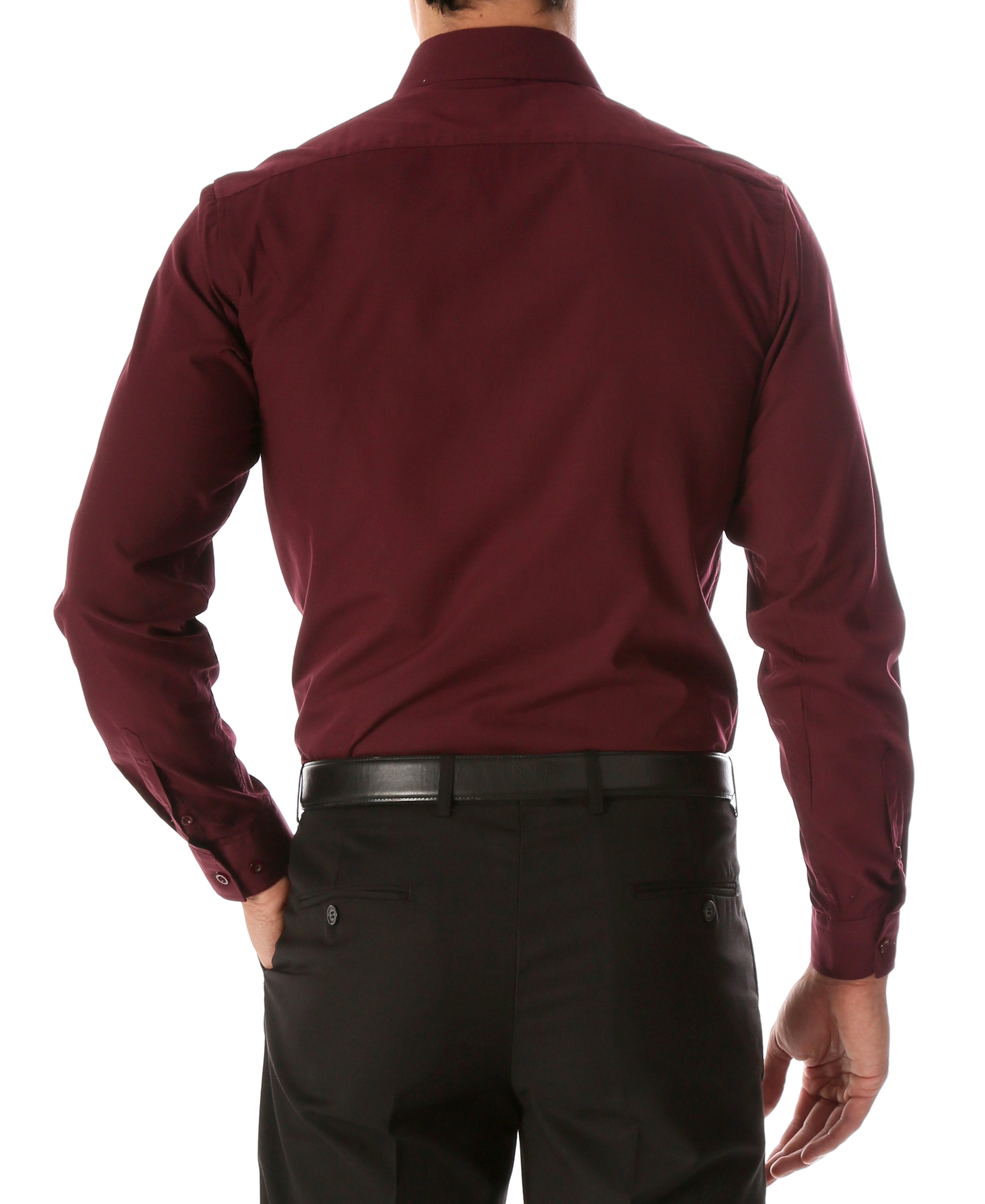 Leo Mens Burgundy Slim Fit Cotton Dress Shirt