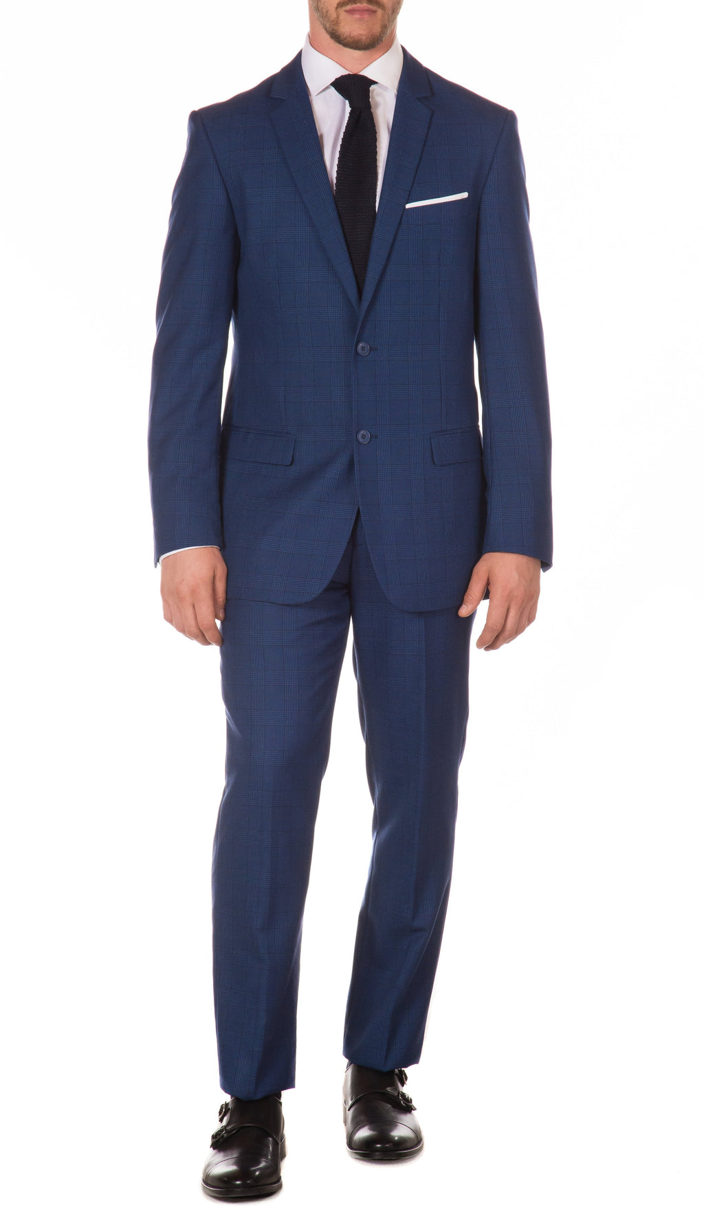 Morgan Slim Fit Blue Plaid 2pc Suit-0
