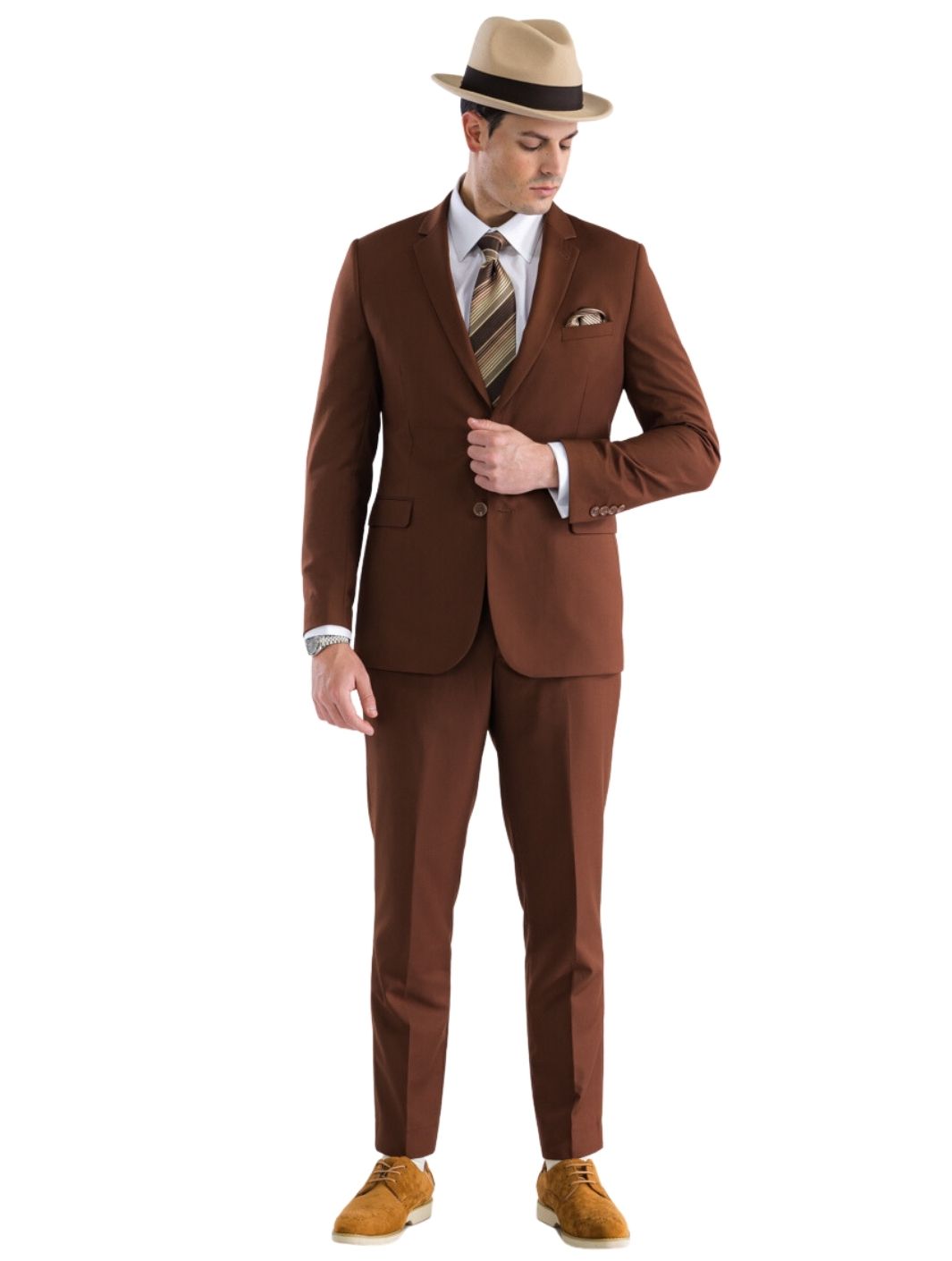 Oslo Brown Slim Fit Notch Lapel 2 Piece Suit-3