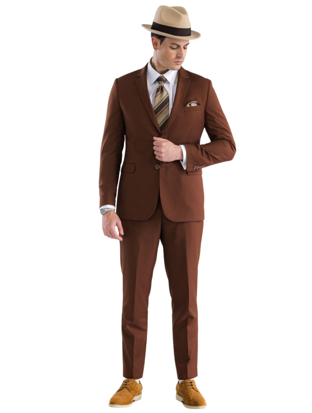 OSLO-D.CHOCOLATE Slim Fit Notch Lapel 2 Piece Suit-3