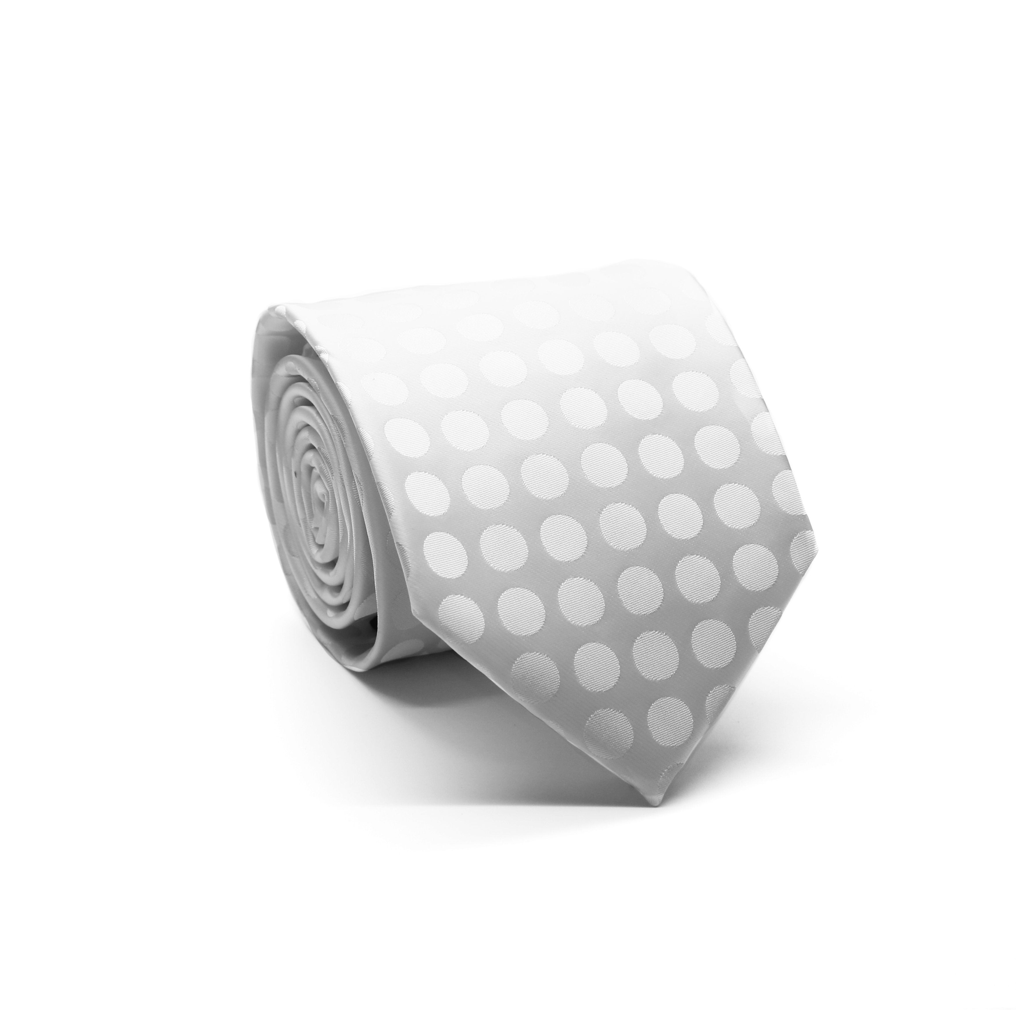 Mens Dads Classic White Circle Pattern Business Casual Necktie & Hanky Set PO-3-0