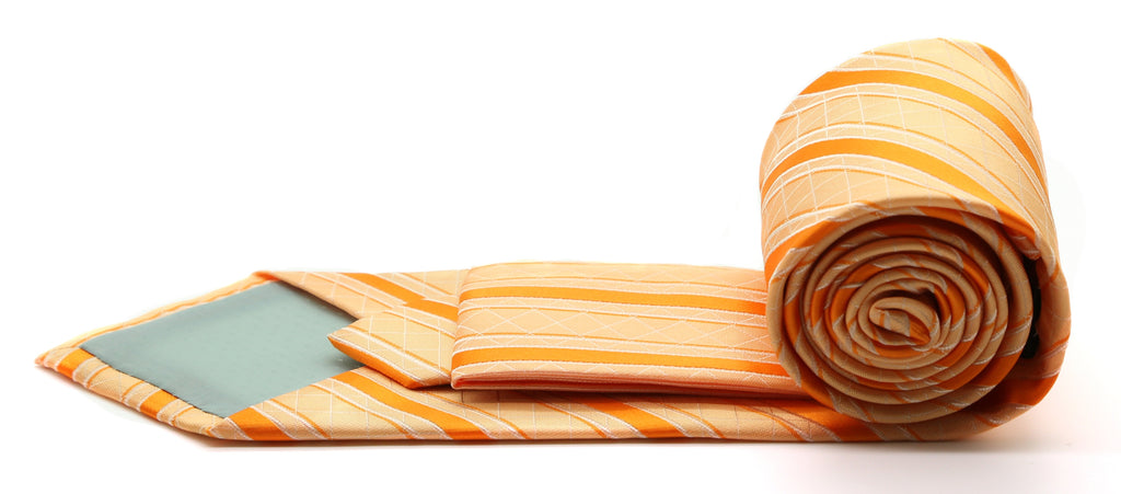 Mens Dads Classic Yellow Striped Pattern Business Casual Necktie & Hanky Set Q-1-1