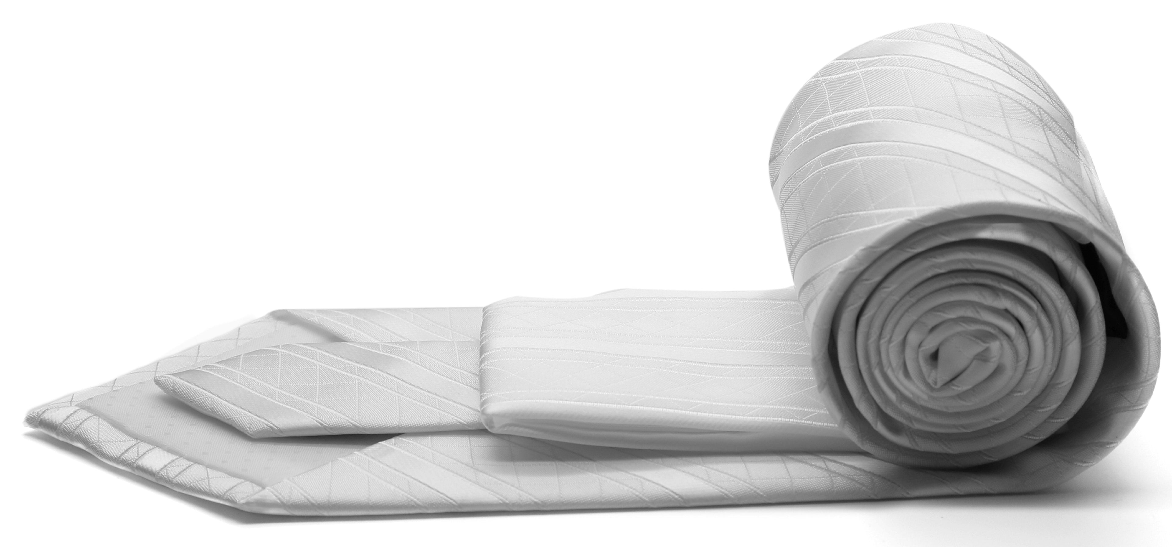 Mens Dads Classic White Striped Pattern Business Casual Necktie & Hanky Set Q-3-1