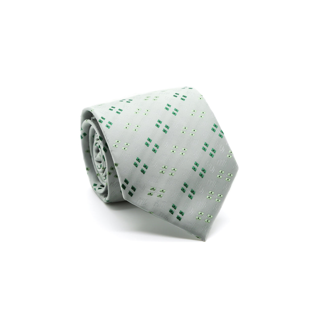 Ferrecci Mens Grey/Green Geo Pattern Necktie with Handkerchief Set-0