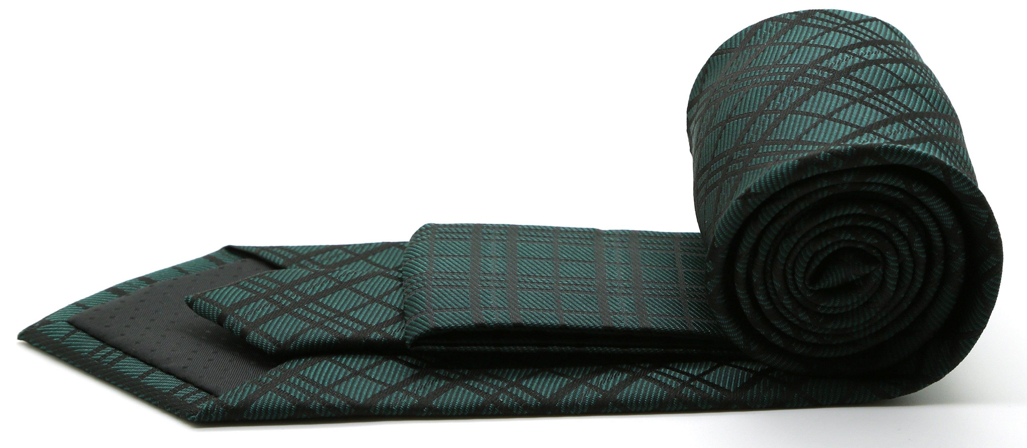Mens Dads Classic Green Striped Pattern Business Casual Necktie & Hanky Set RO-6-1
