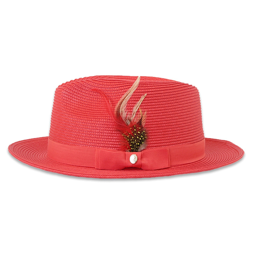 Tapa Crushable Straw Hat Fedora in Red-1