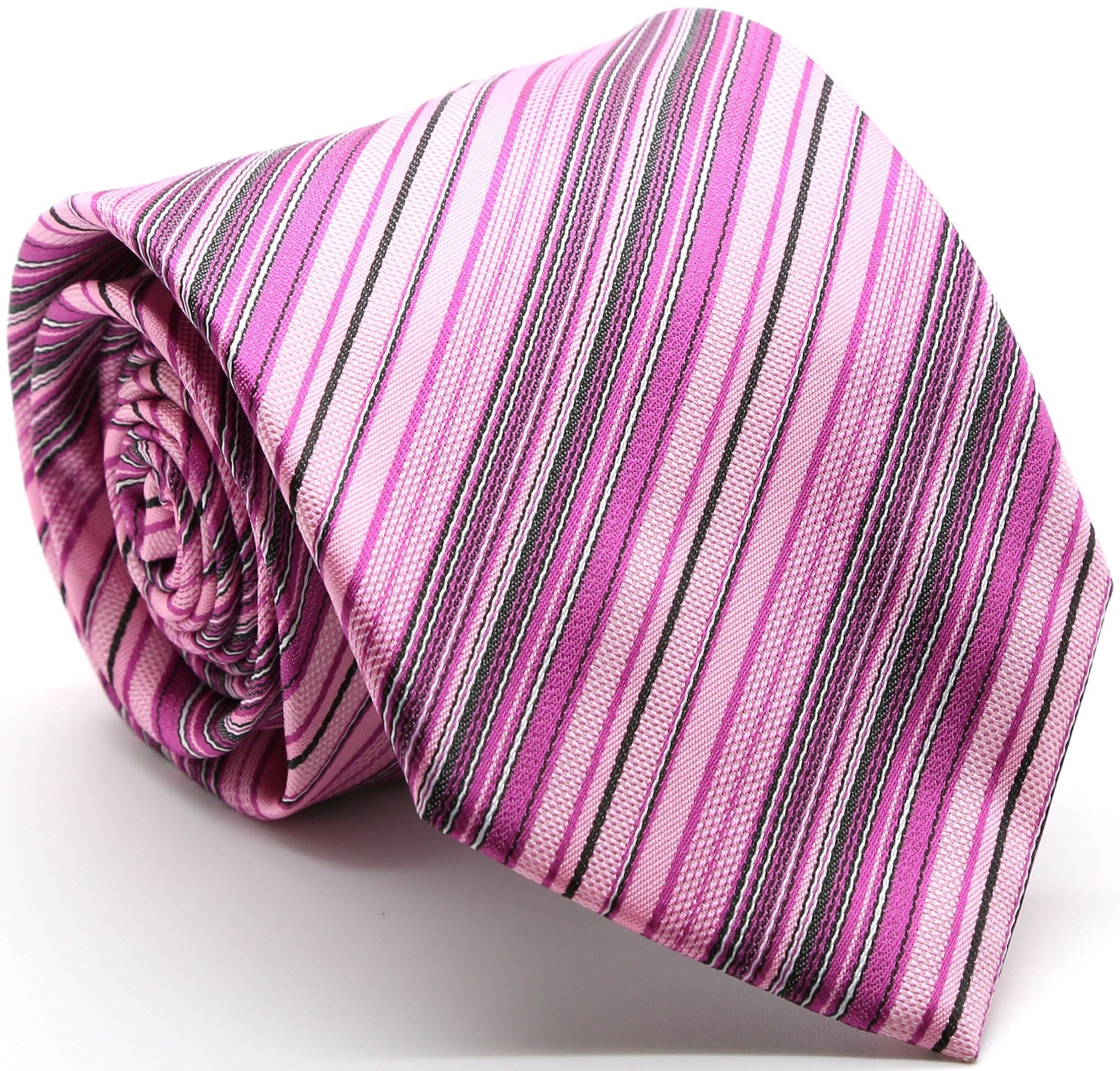 Mens Dads Classic Fuchsia Striped Pattern Business Casual Necktie & Hanky Set S-2-0