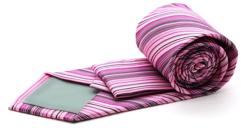 Mens Dads Classic Fuchsia Striped Pattern Business Casual Necktie & Hanky Set S-2-1