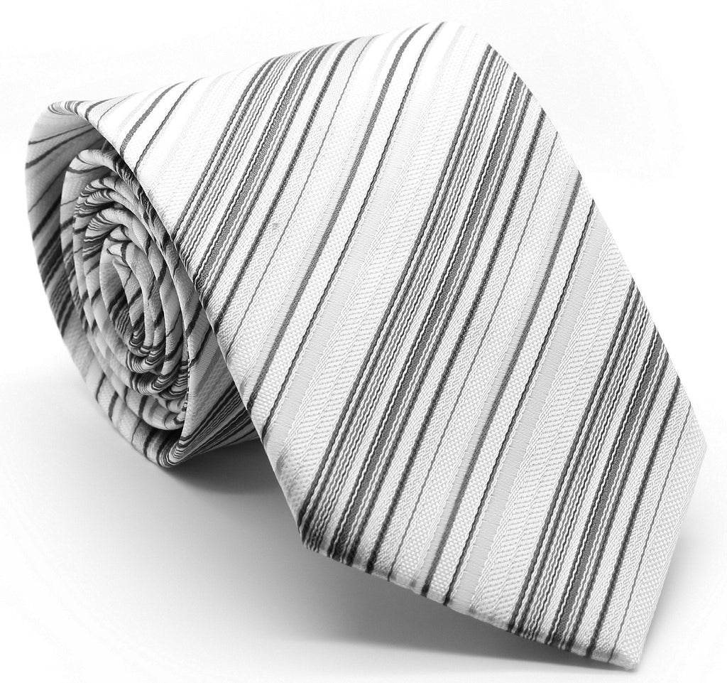 Mens Dads Classic Grey Striped Pattern Business Casual Necktie & Hanky Set S-3-0