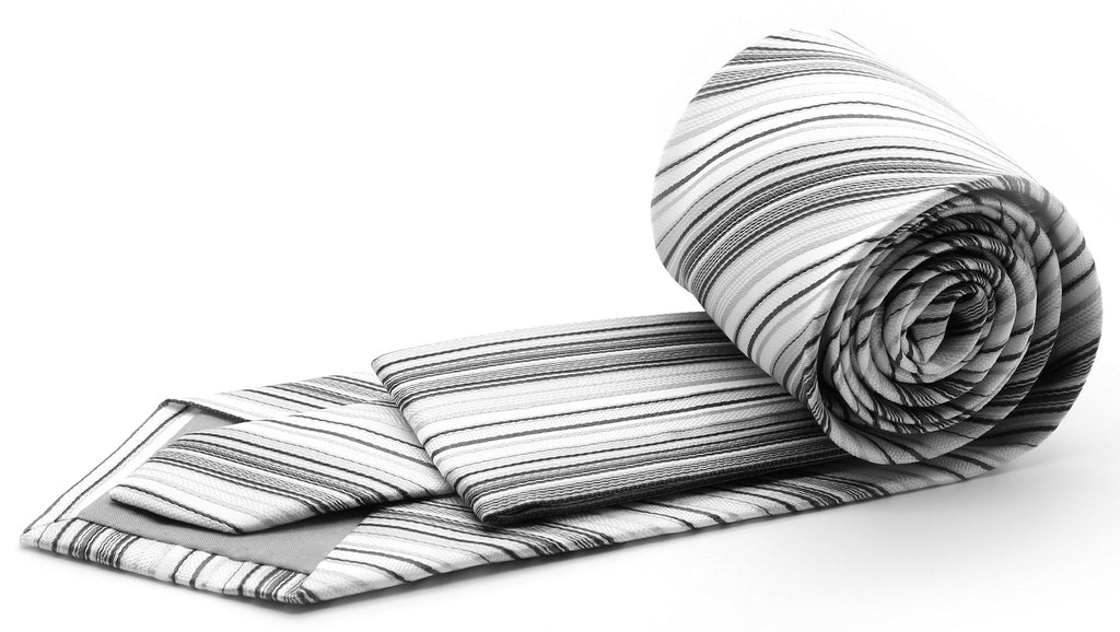 Mens Dads Classic Grey Striped Pattern Business Casual Necktie & Hanky Set S-3-1