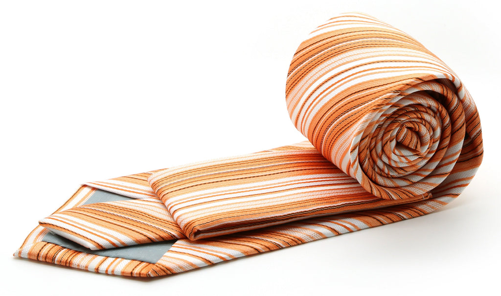 Mens Dads Classic Orange Striped Pattern Business Casual Necktie & Hanky Set S-4-1