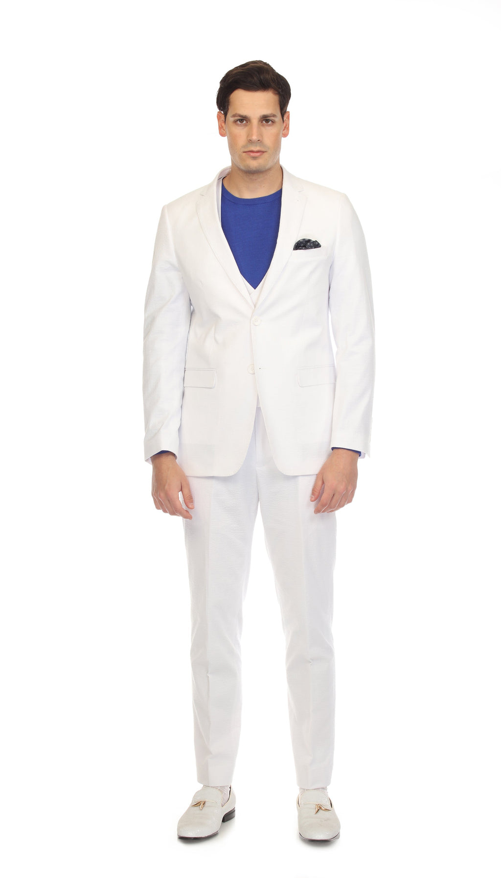 Men's Slim Fit Two Button White Seersucker Suit-2