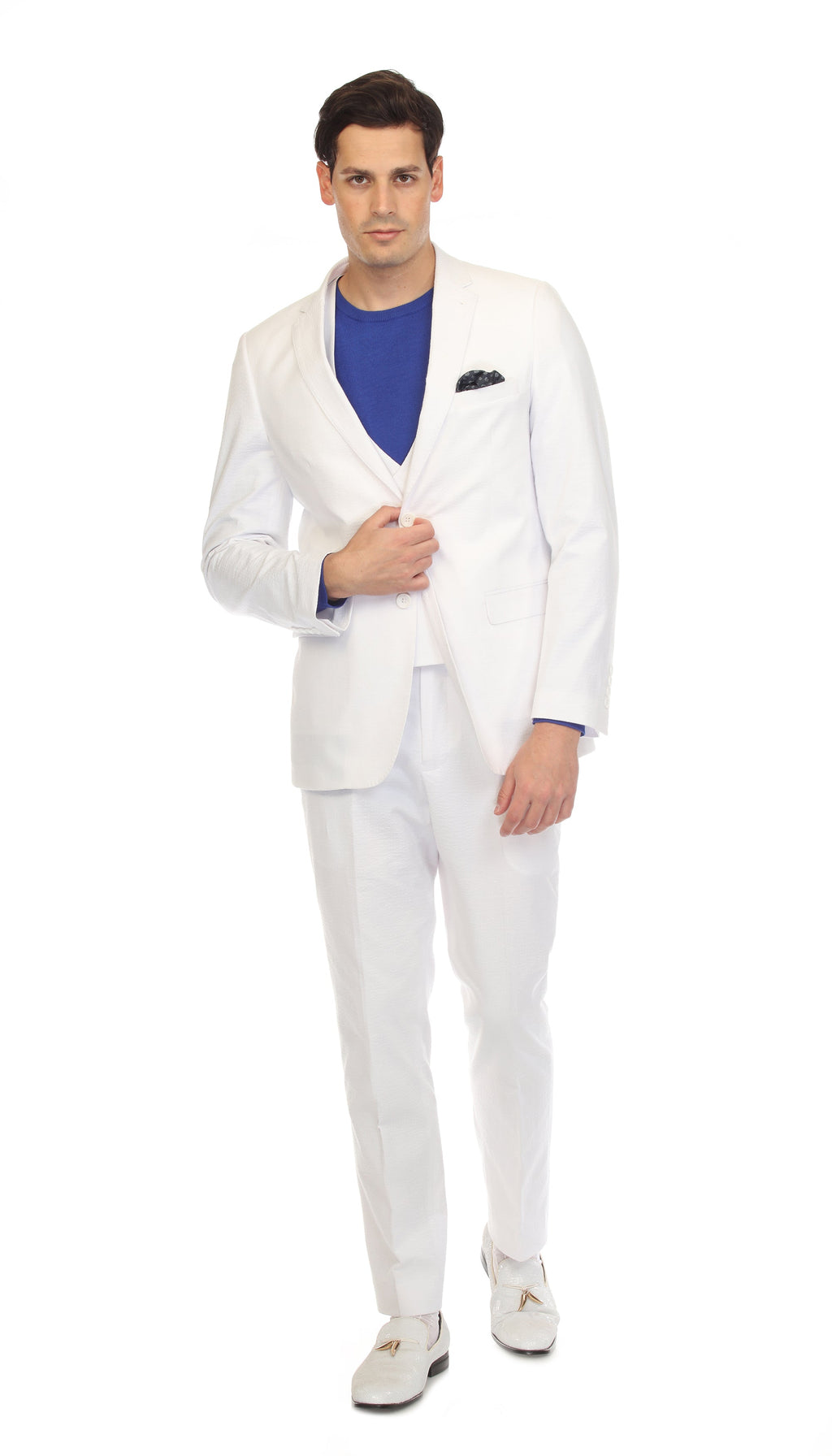 Men's Slim Fit Two Button White Seersucker Suit-1