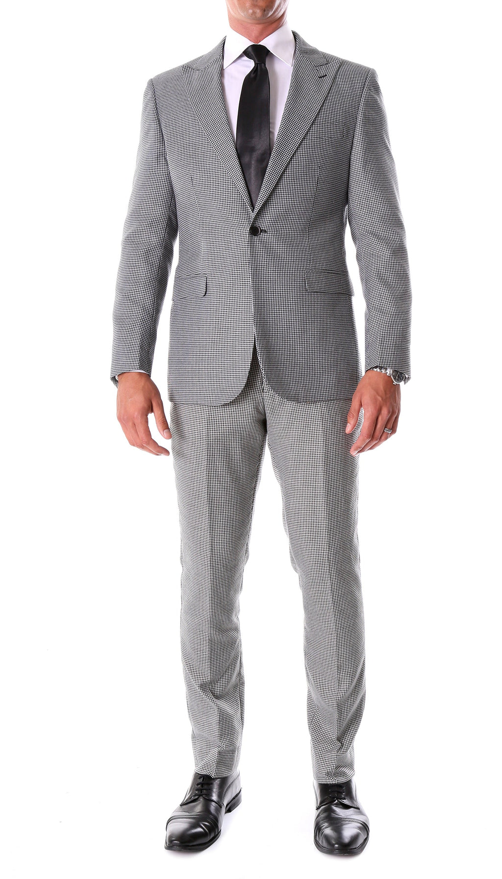 Men's Stanford Slim Fit Houndstooth Peak Lapel 2pc Suit