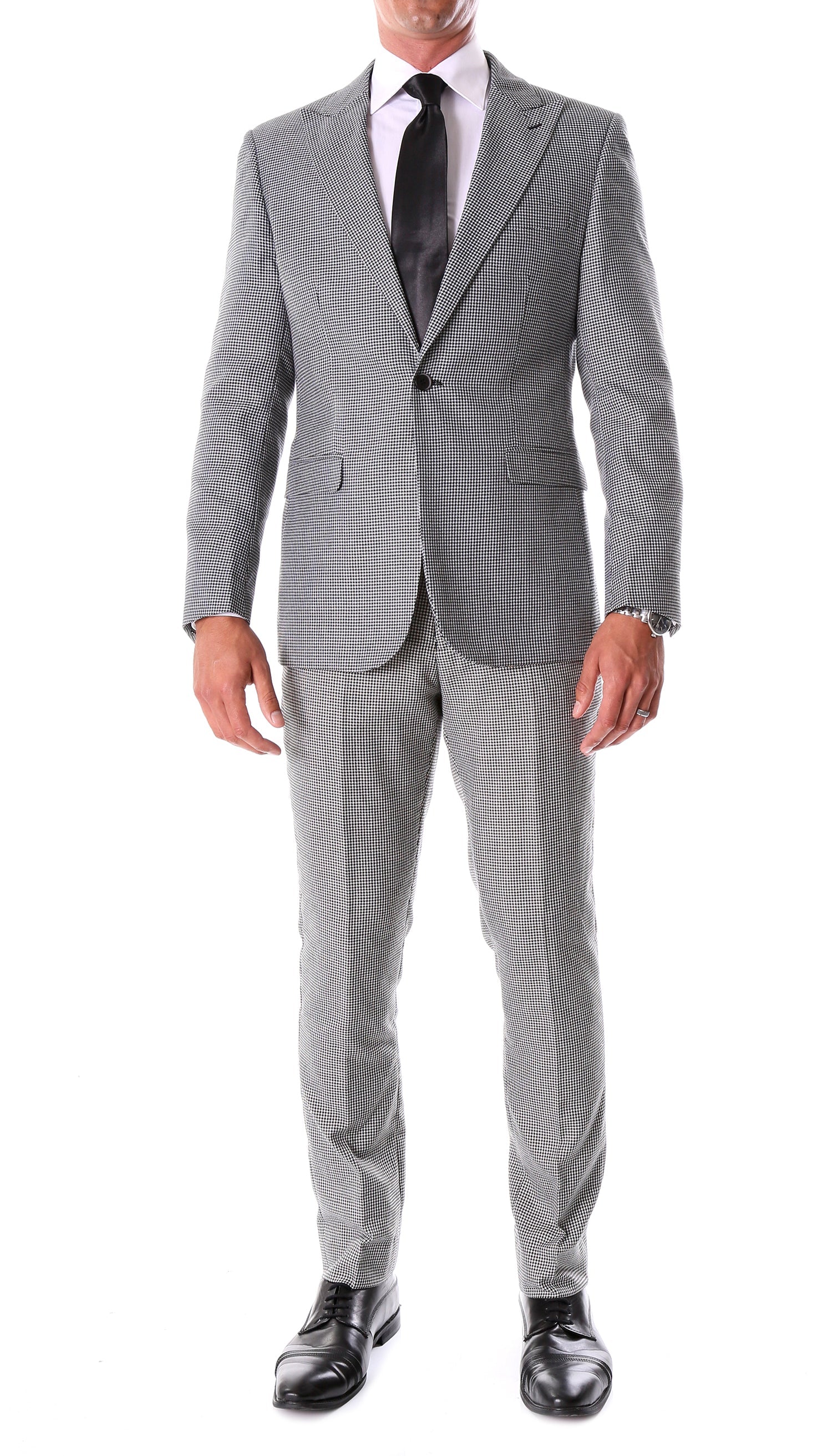 Men's Stanford Slim Fit Houndstooth Peak Lapel 2pc Suit