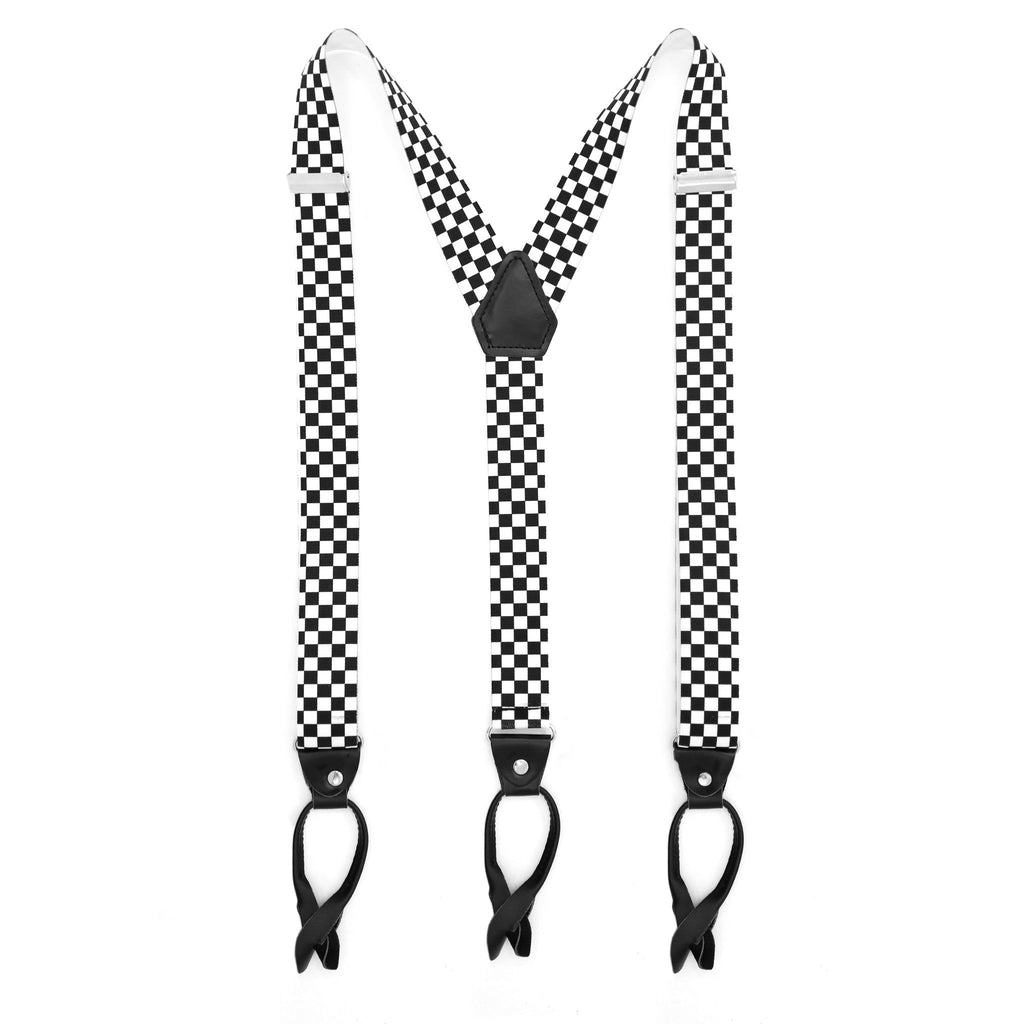 Black & White Check Unisex Button End Suspenders-0