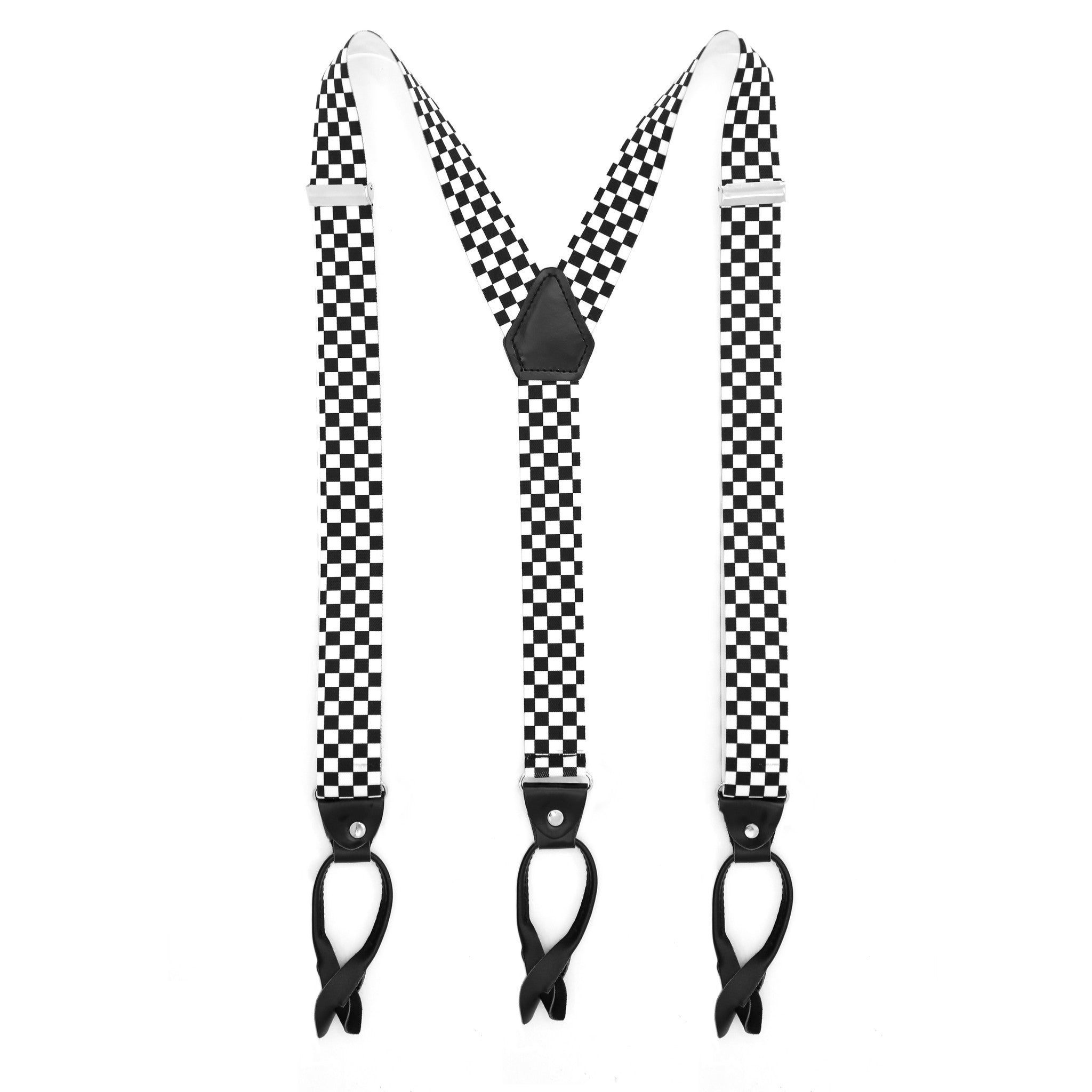 Black & White Check Unisex Button End Suspenders-0