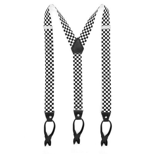 Black & White Check Unisex Button End Suspenders-0