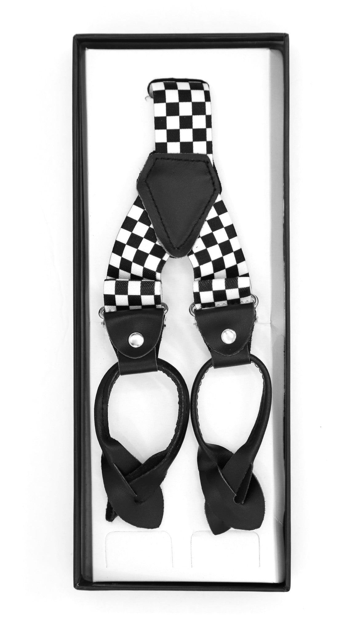 Black & White Check Unisex Button End Suspenders-1