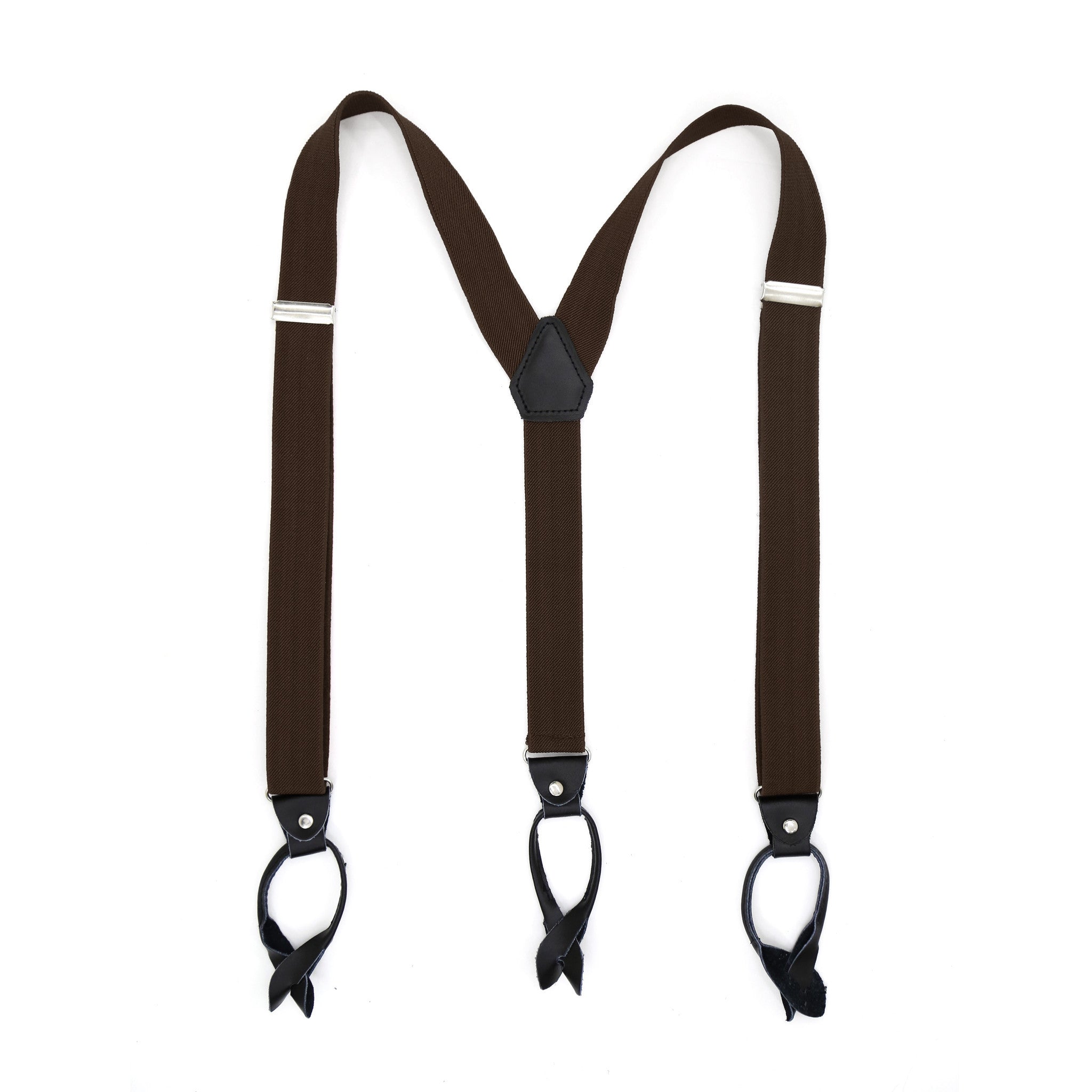 Dark Brown Blue Unisex Button End Suspenders-0