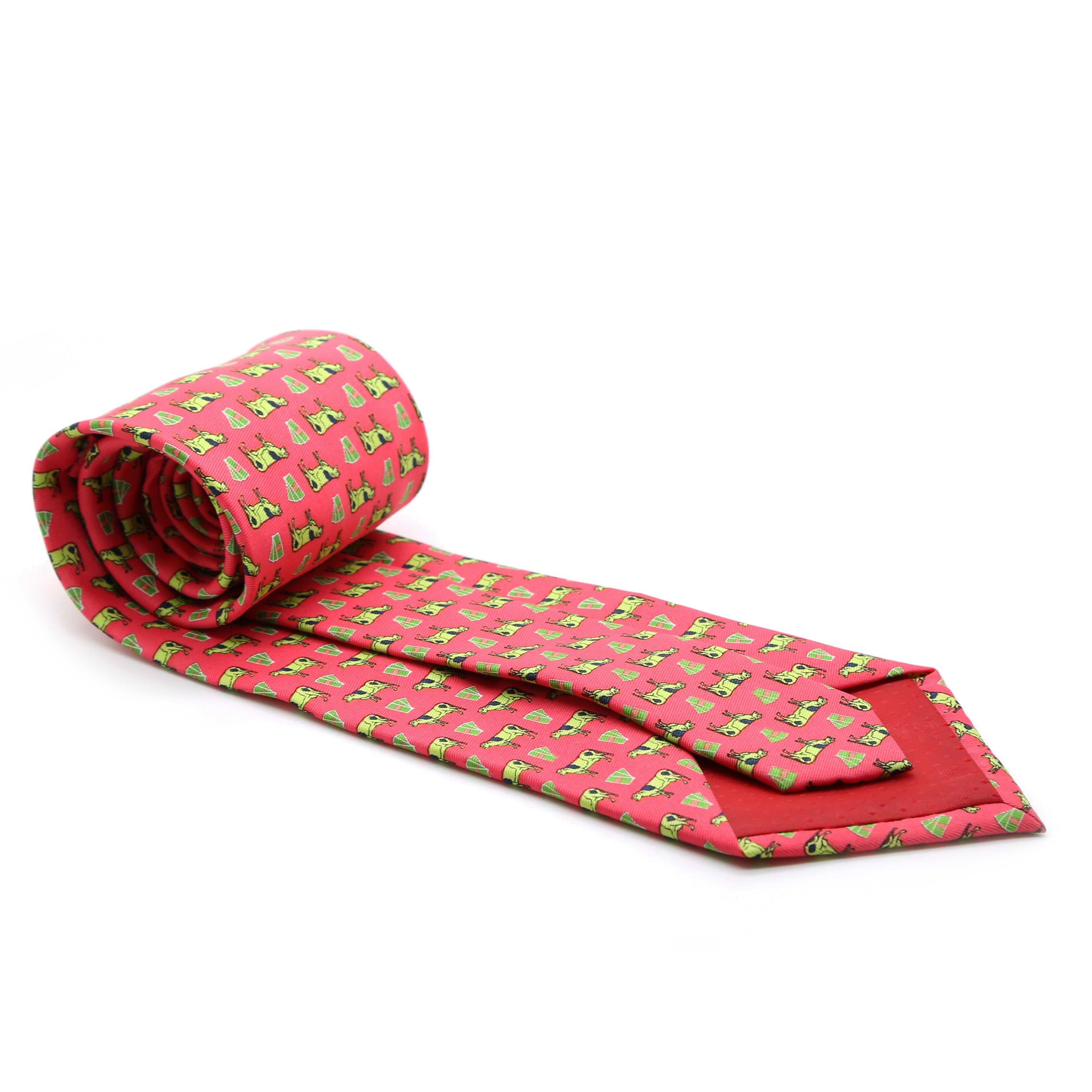 Cow Coral Necktie with Handkerchief Set-1