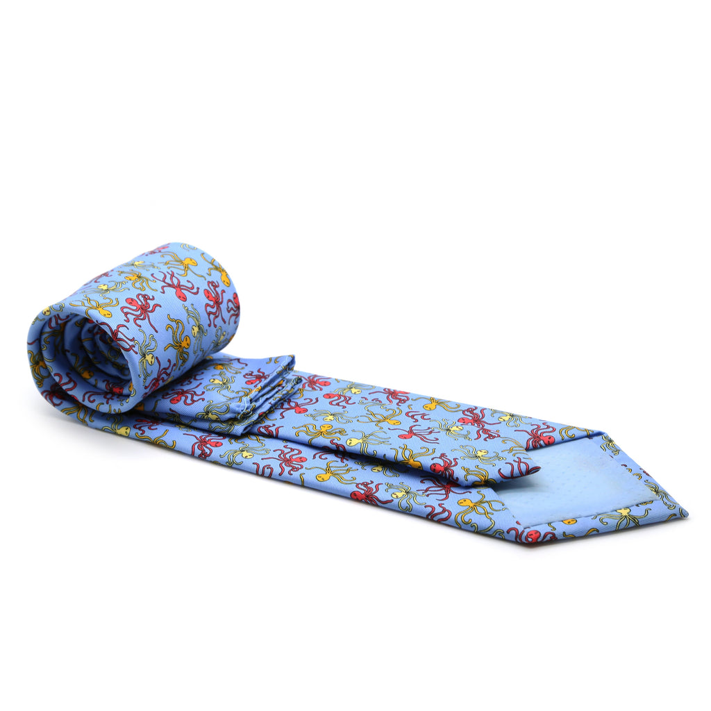 Octopus Blue Necktie with Handkerchief Set-1