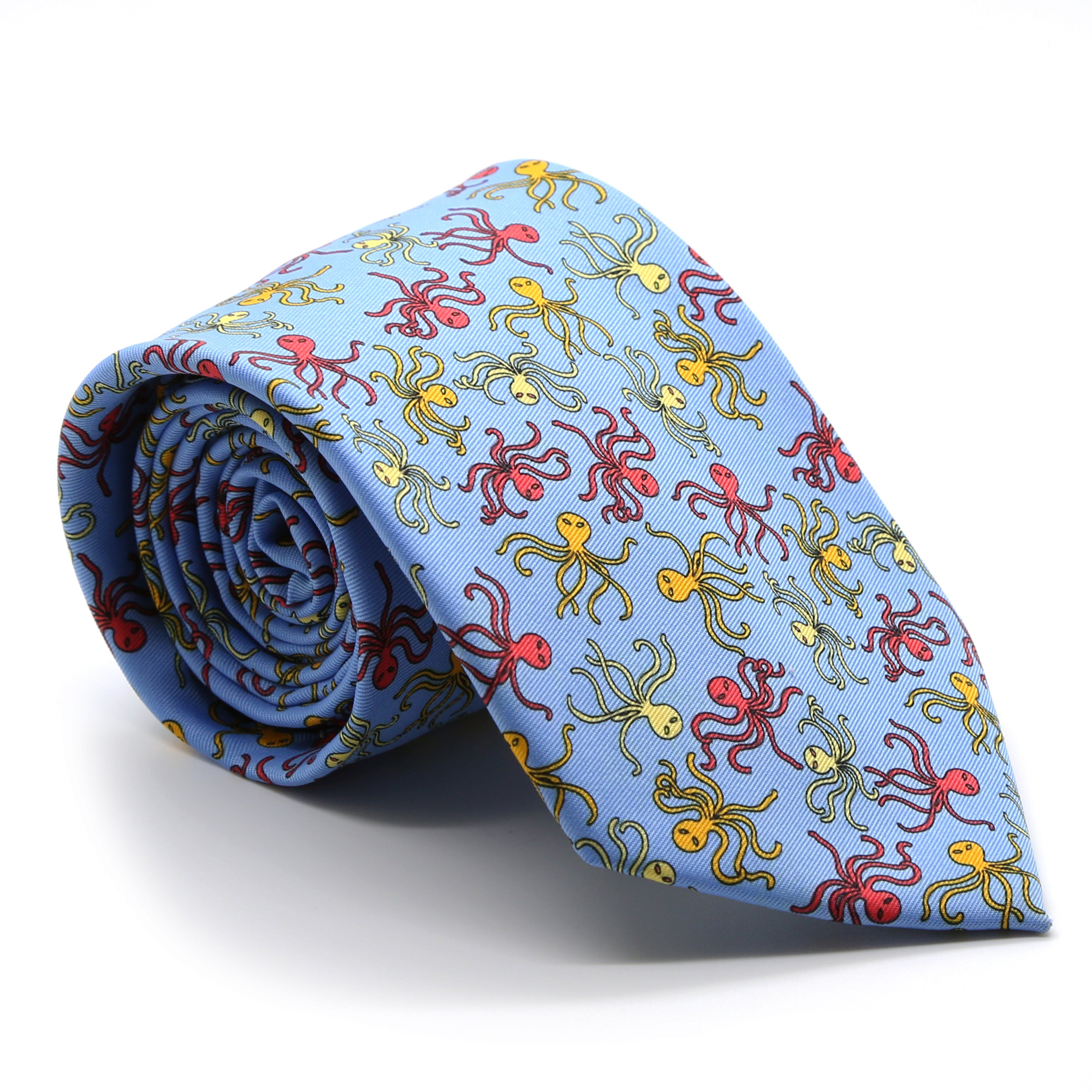 Octopus Blue Necktie with Handkerchief Set-0